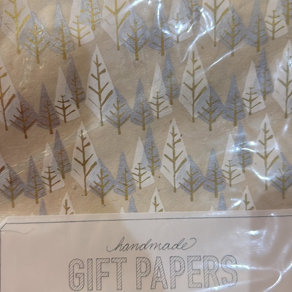 Anthropologie Hand Made Gift Wrap Foil Gold Trees Lumi wrapping paper Christmas - Picture 2 of 5